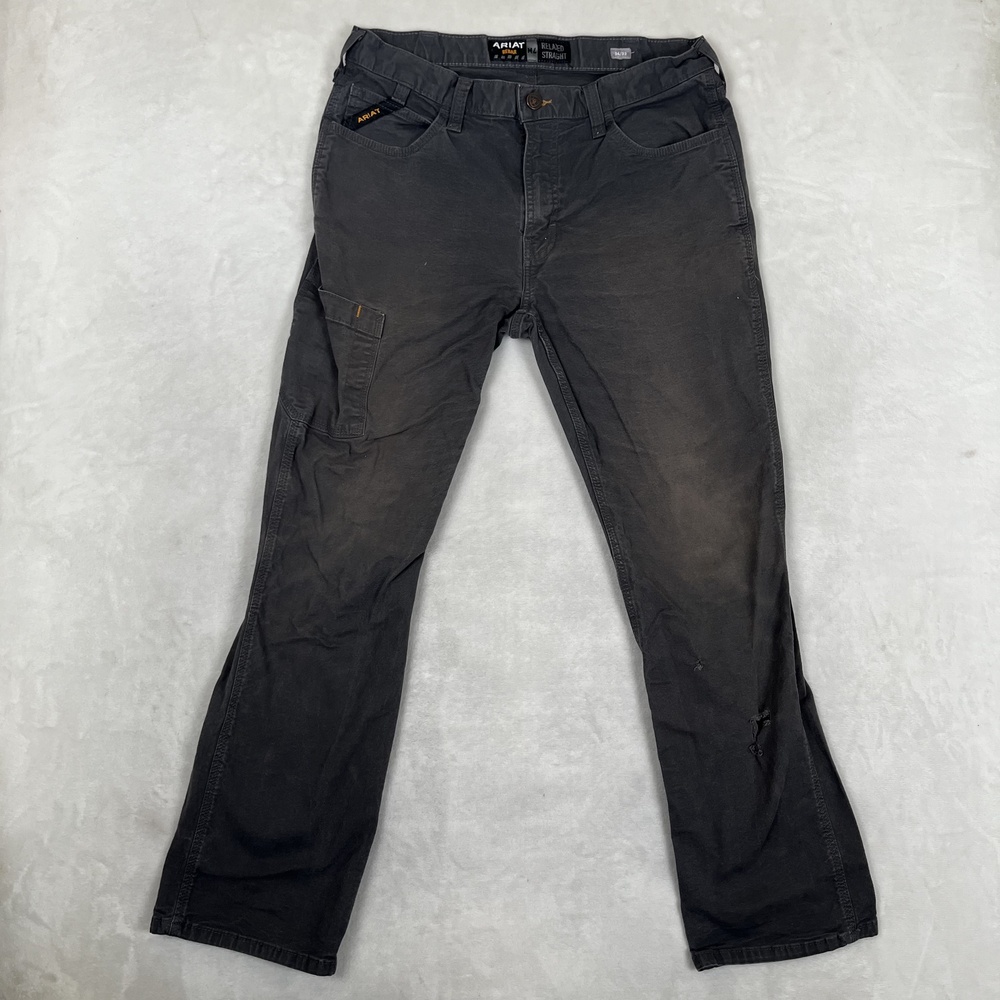 Ariat Rebar M4 Relaxed Straight Pants Mens 34x32 Gray Work Distressed